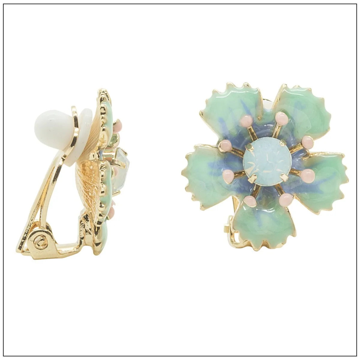 Ditsy Flower Clip-On Earrings Light Blue