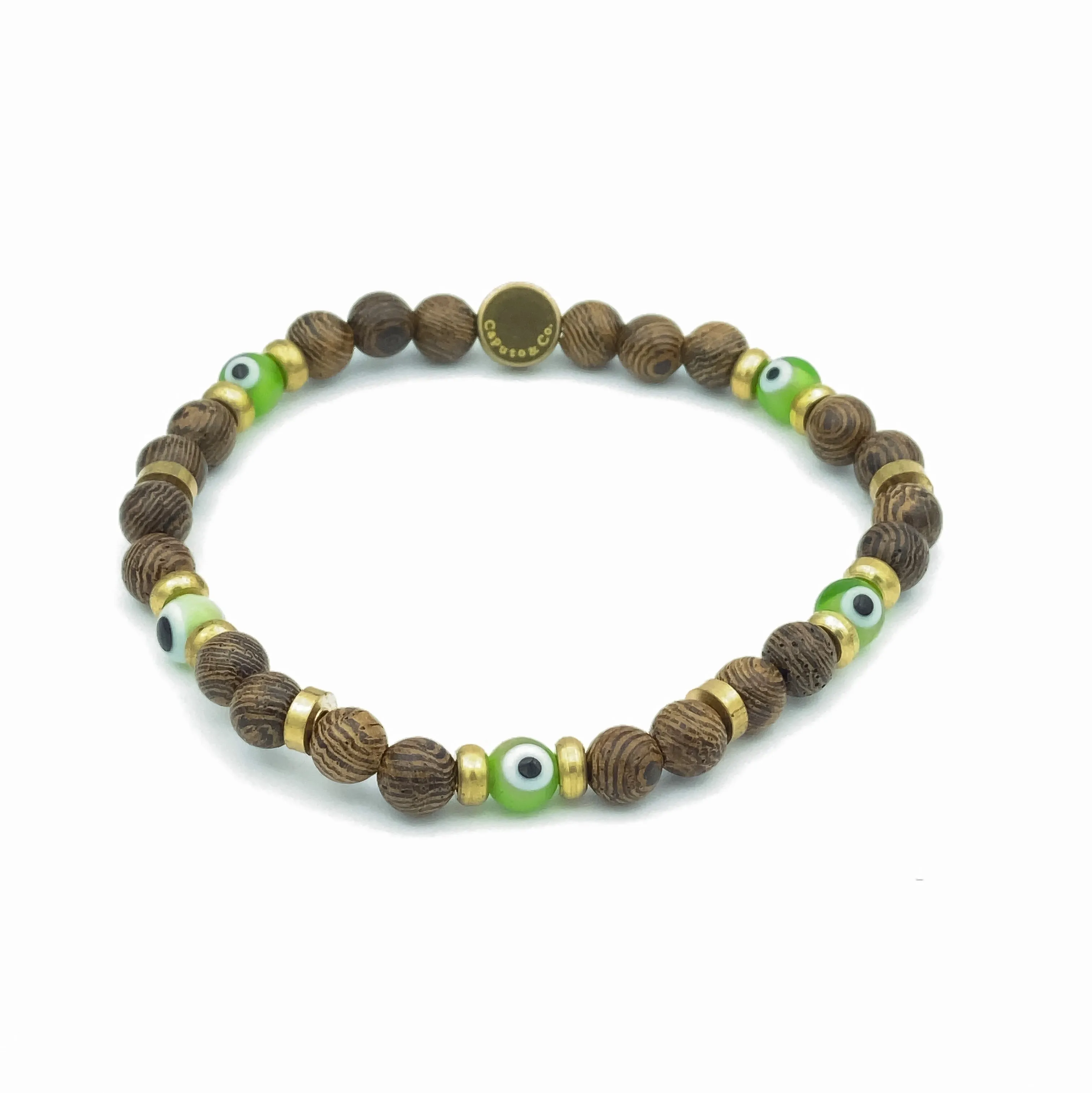 Evil Eye Glass And Wood Stretch Bracelet