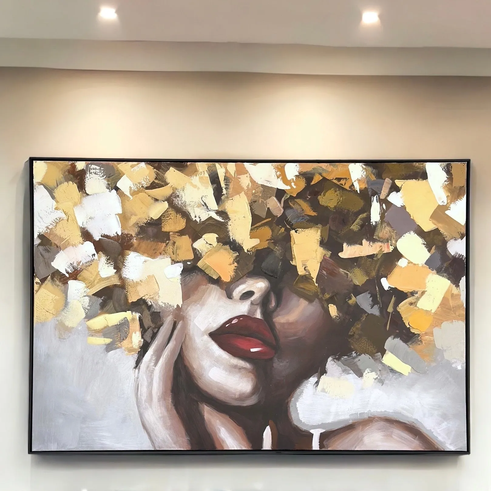 Floral Golden Woman Hand Painted Framed Wall Art