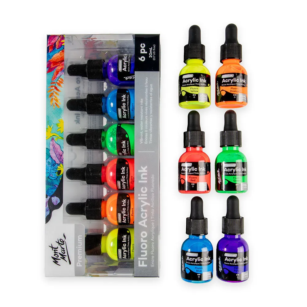 Fluoro Acrylic Ink Premium 6pc x 20ml (0.7 US fl.oz)