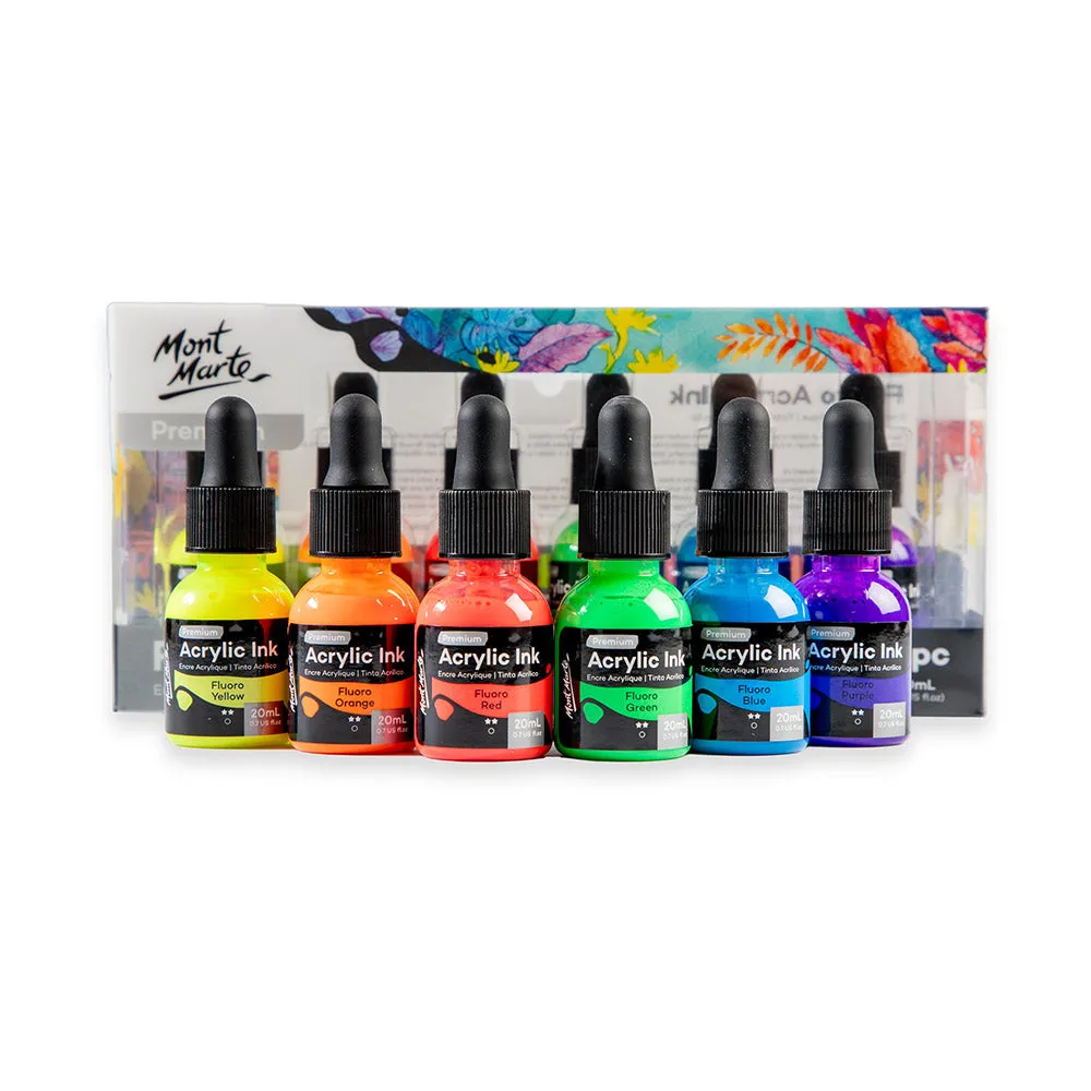 Fluoro Acrylic Ink Premium 6pc x 20ml (0.7 US fl.oz)