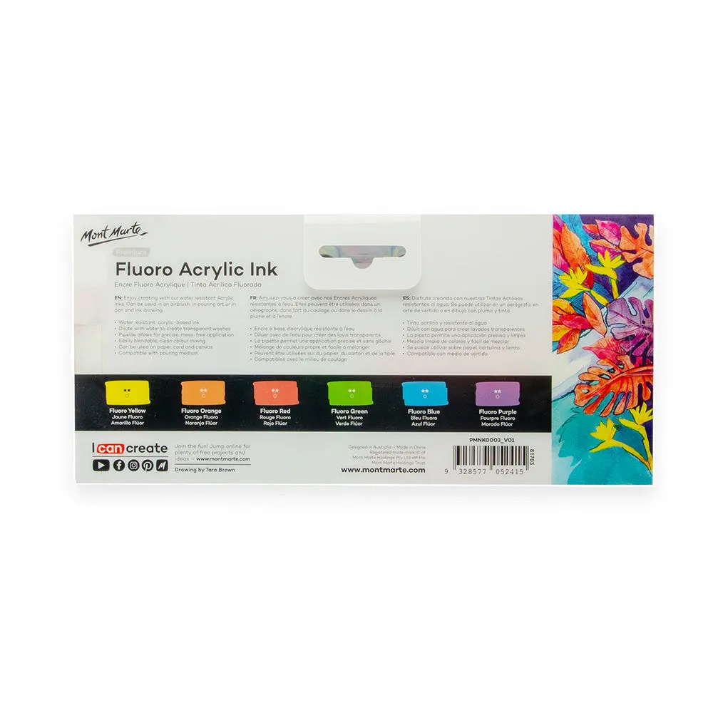 Fluoro Acrylic Ink Premium 6pc x 20ml (0.7 US fl.oz)