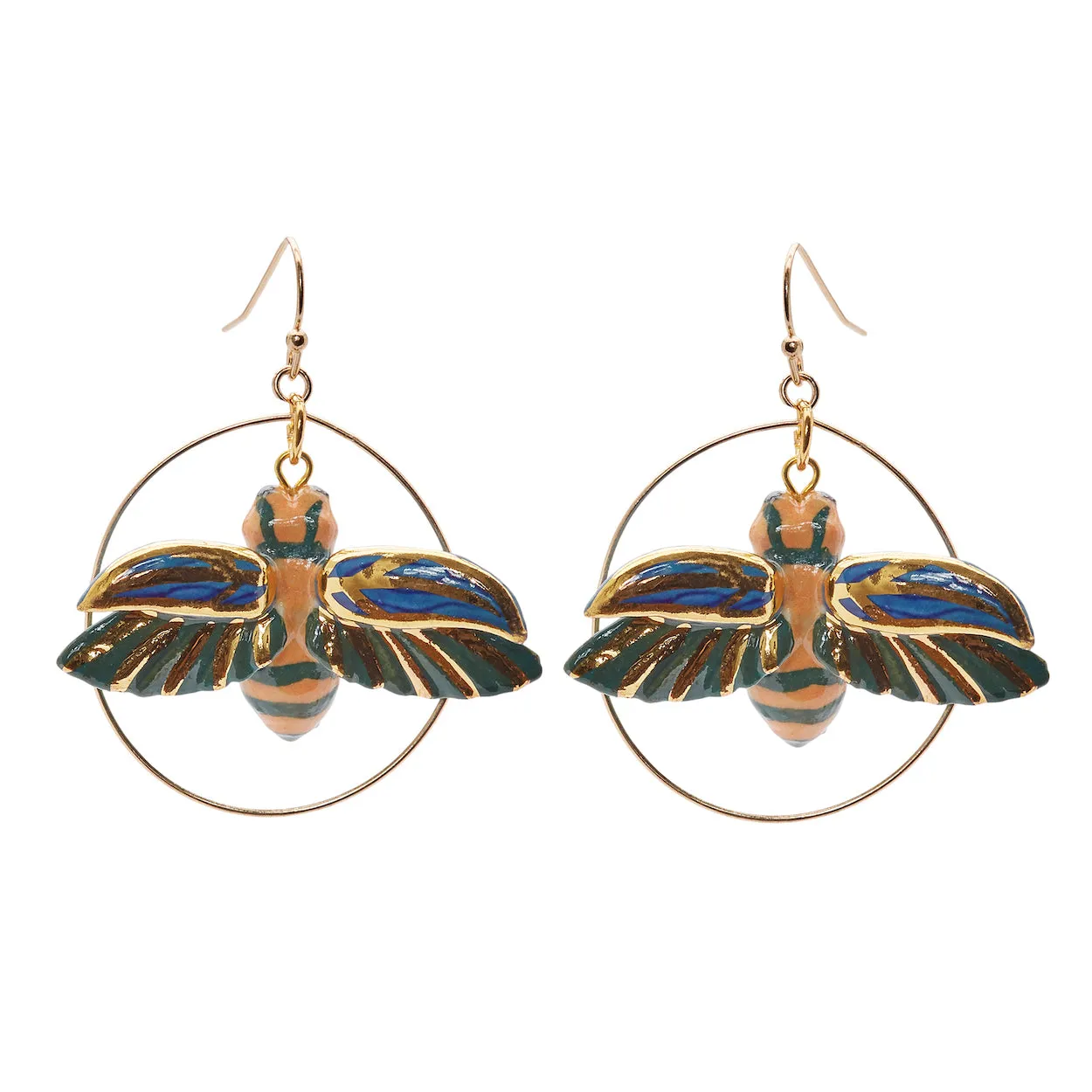 Flying Beetle Hoop Drop Earrings