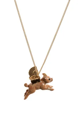 Flying Pig Necklace With Gold Wings