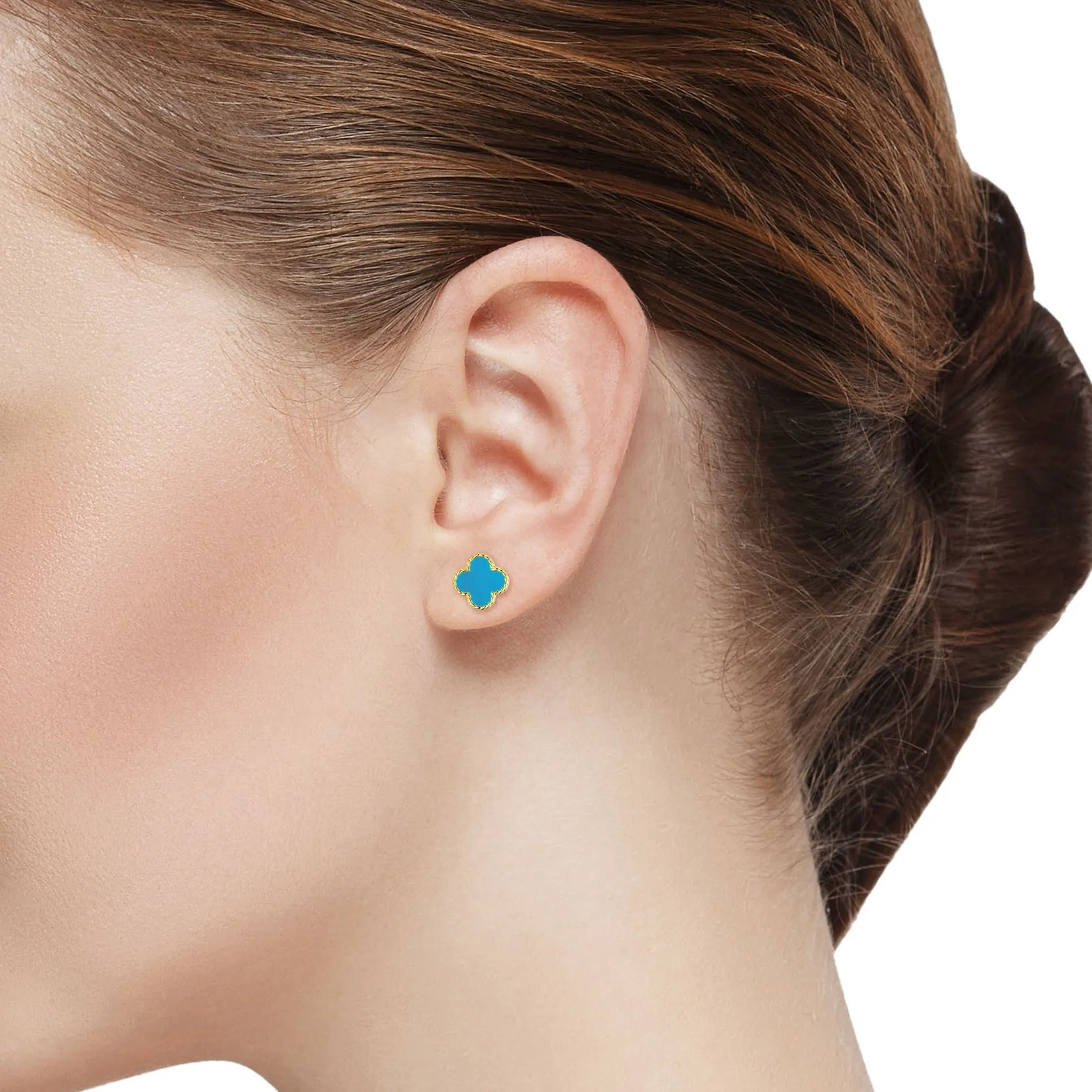 Four Leaf Clover Stud Earrings - Turquoise