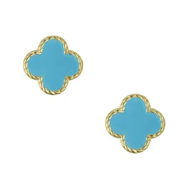 Four Leaf Clover Stud Earrings - Turquoise