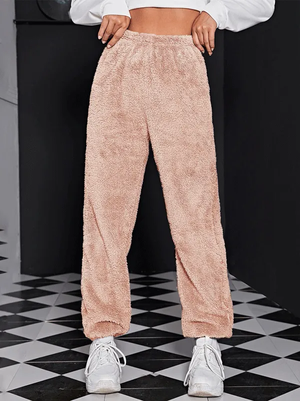 Furry Solid Color Thick Winter Lounge Pants