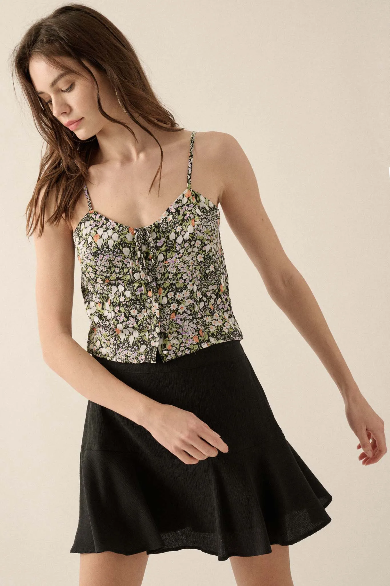 Garden of Love Floral Crepe Button-Front Cami Top