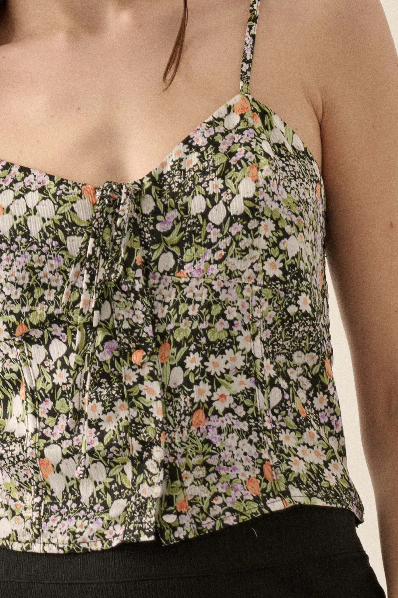 Garden of Love Floral Crepe Button-Front Cami Top