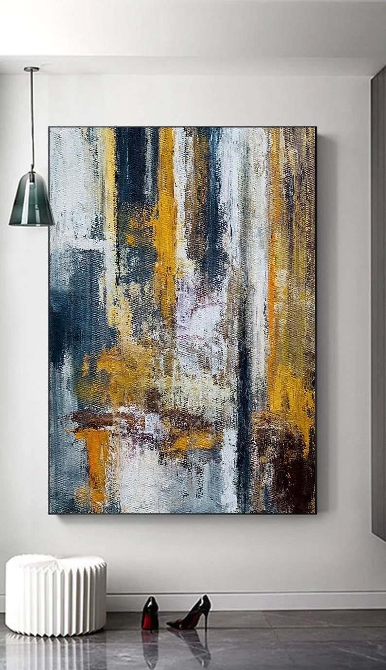 Giant Wall Painting Modern Yellow Brown Abstract Painting Bp040