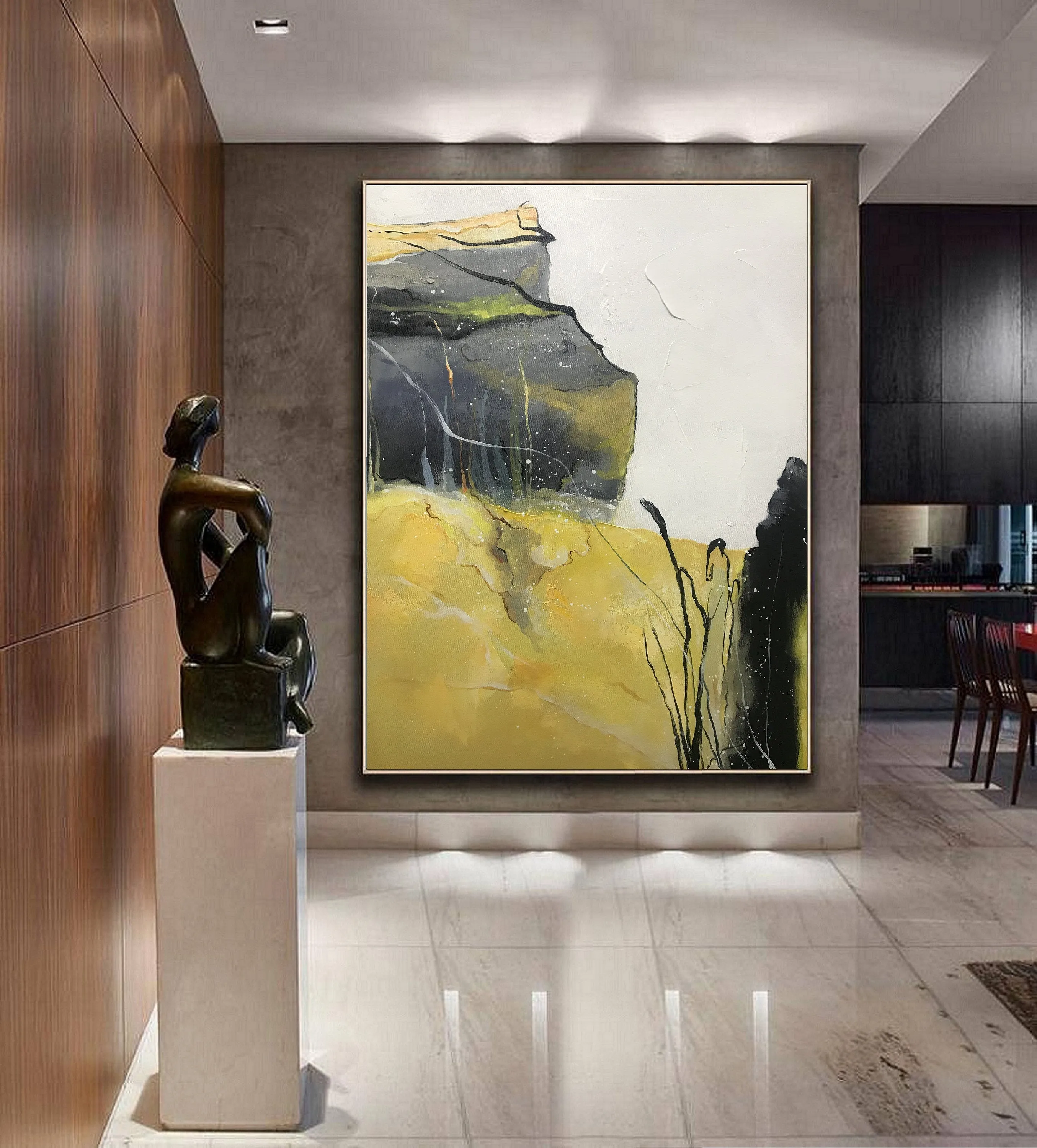 Gray Yellow Abstract Painting Original Large Canvas Art Np052