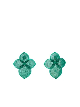 Green Hand-painted Filigree Earrings