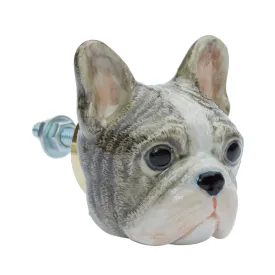 Grey French Bulldog Head Doorknob