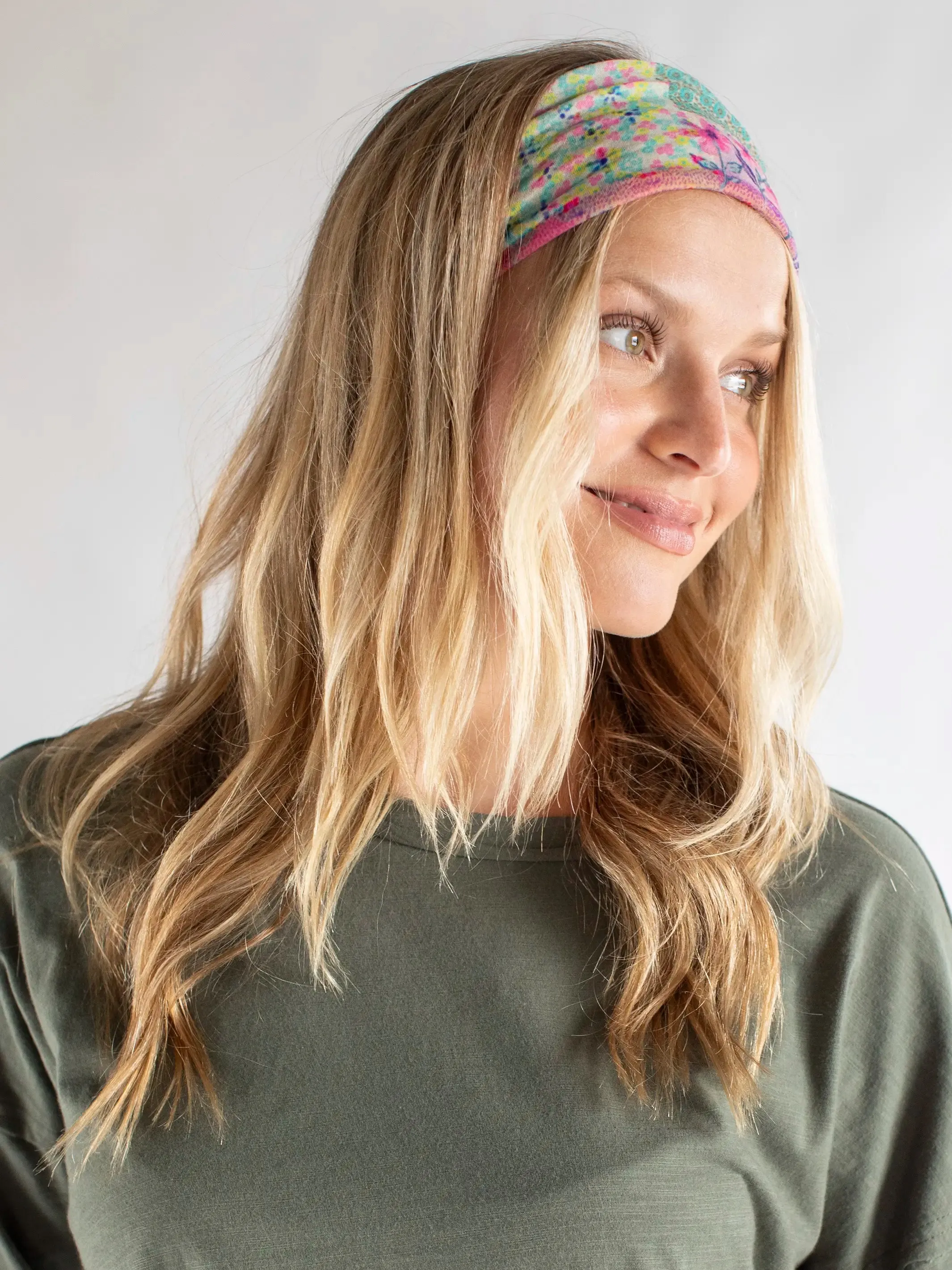 Half Boho Bandeau® Headband - Pink Watercolor Patchwork