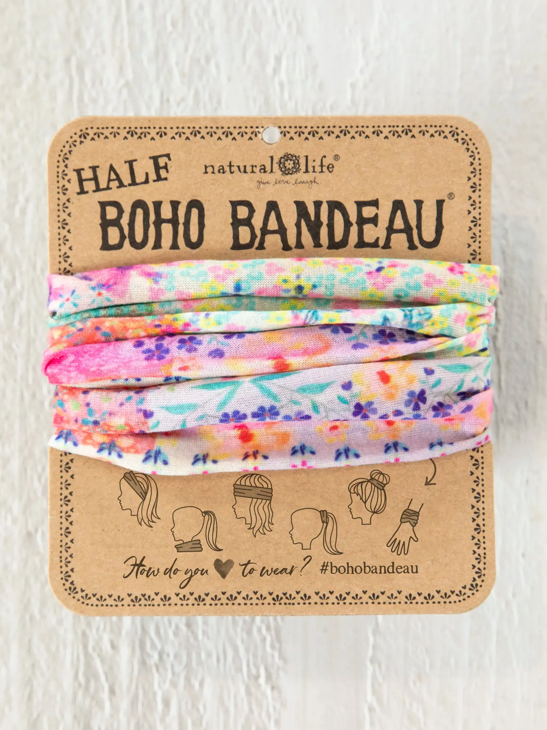 Half Boho Bandeau® Headband - Pink Watercolor Patchwork