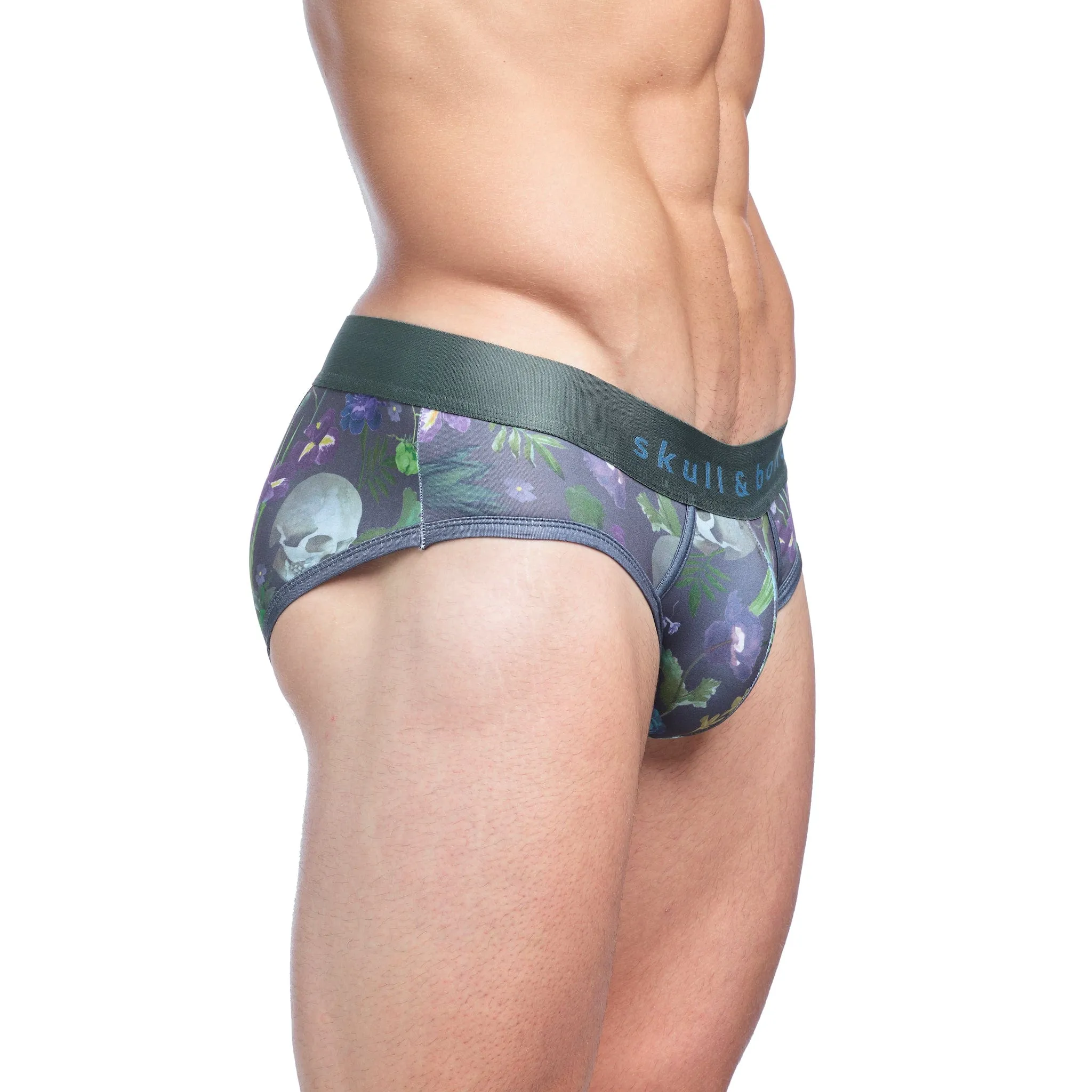 Hand-Painted Dutch Floral Brief Green