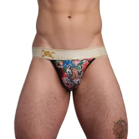 Hand Painted Floral Tiger Thong