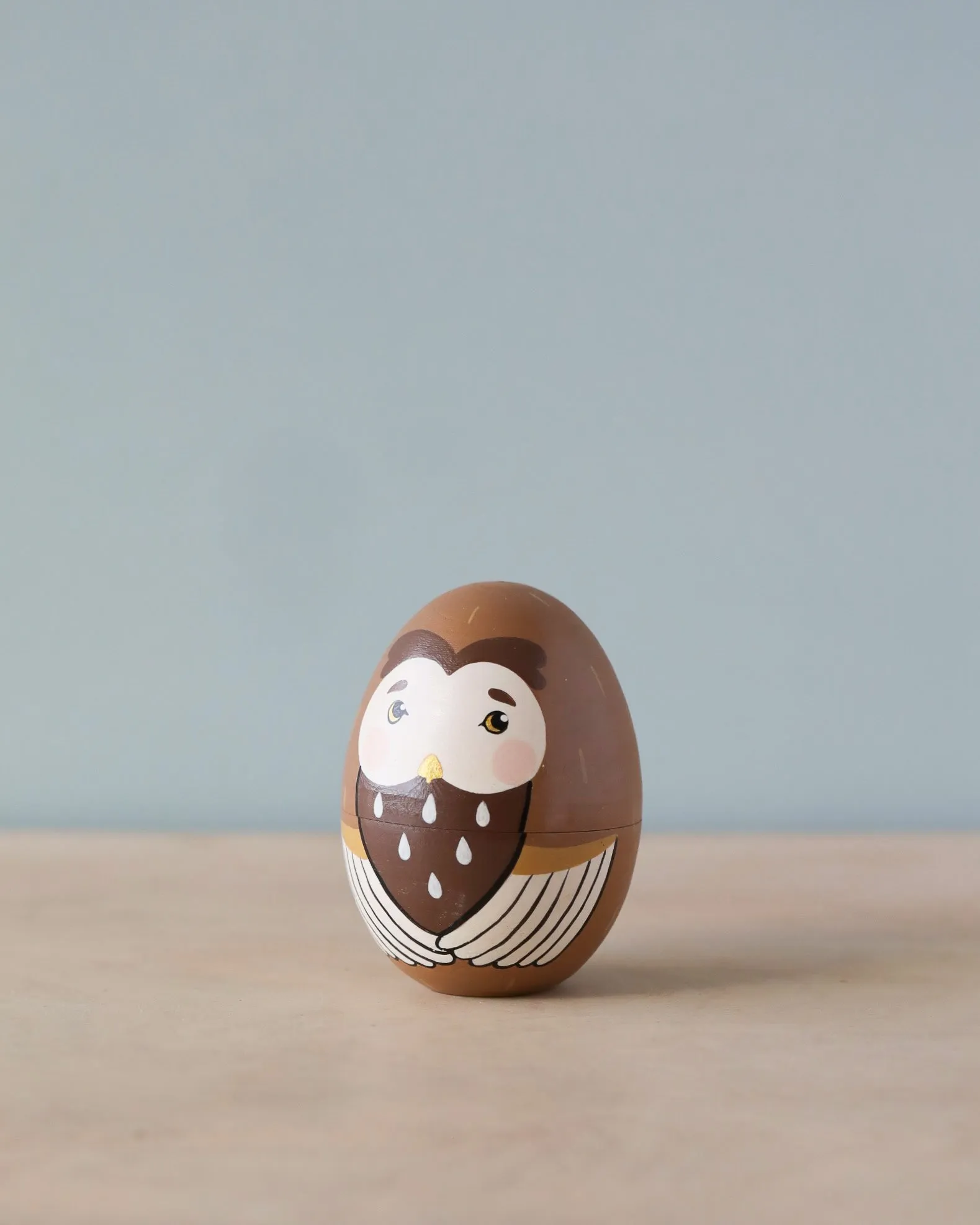 Hand Painted Hollow Wooden Easter Egg - Owl