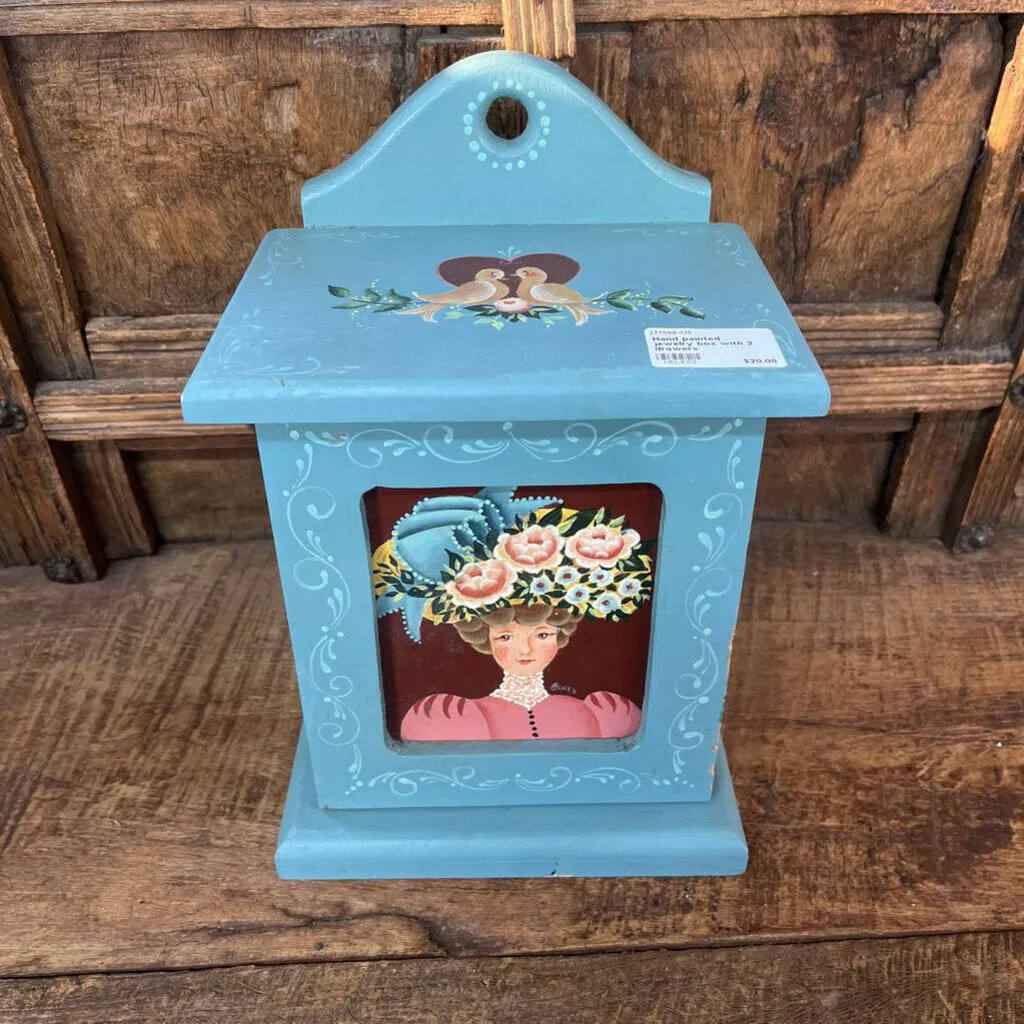 HAND PAINTED JEWELRY BOX WITH 2 DRAWERS