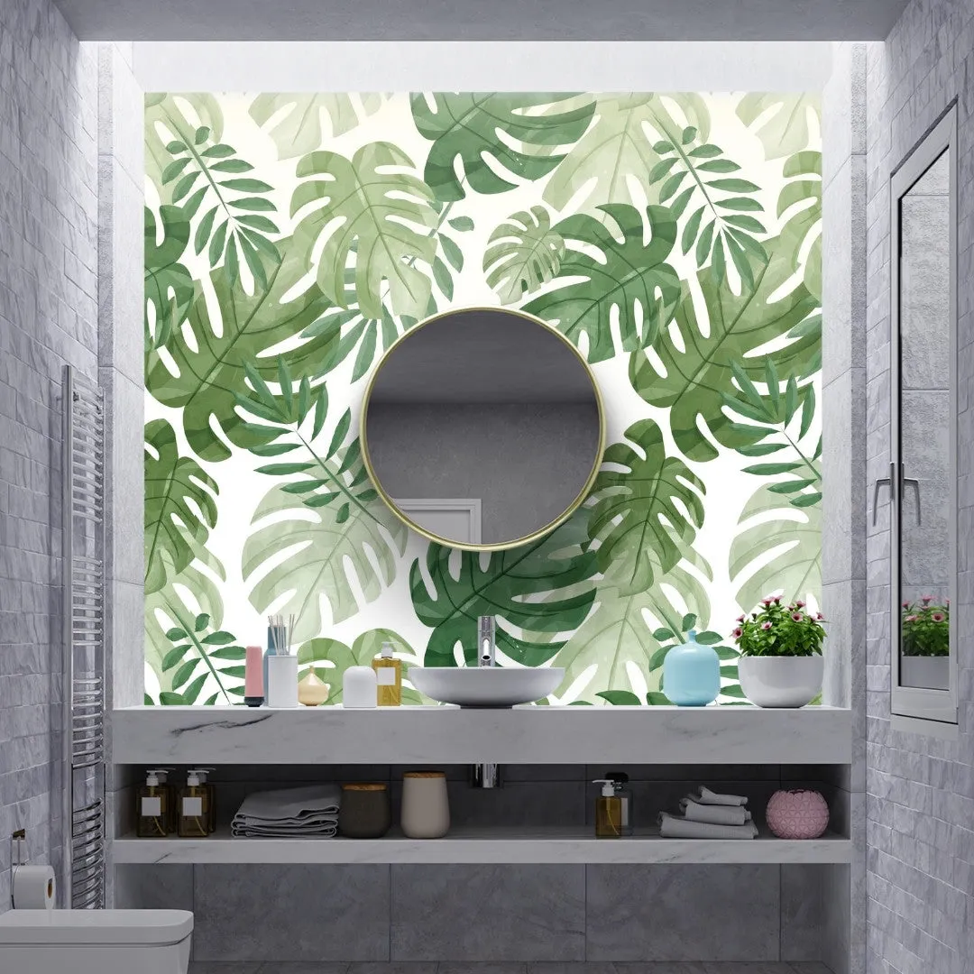 Hand Painted Look Tropical Leaves Wallpaper for Rooms