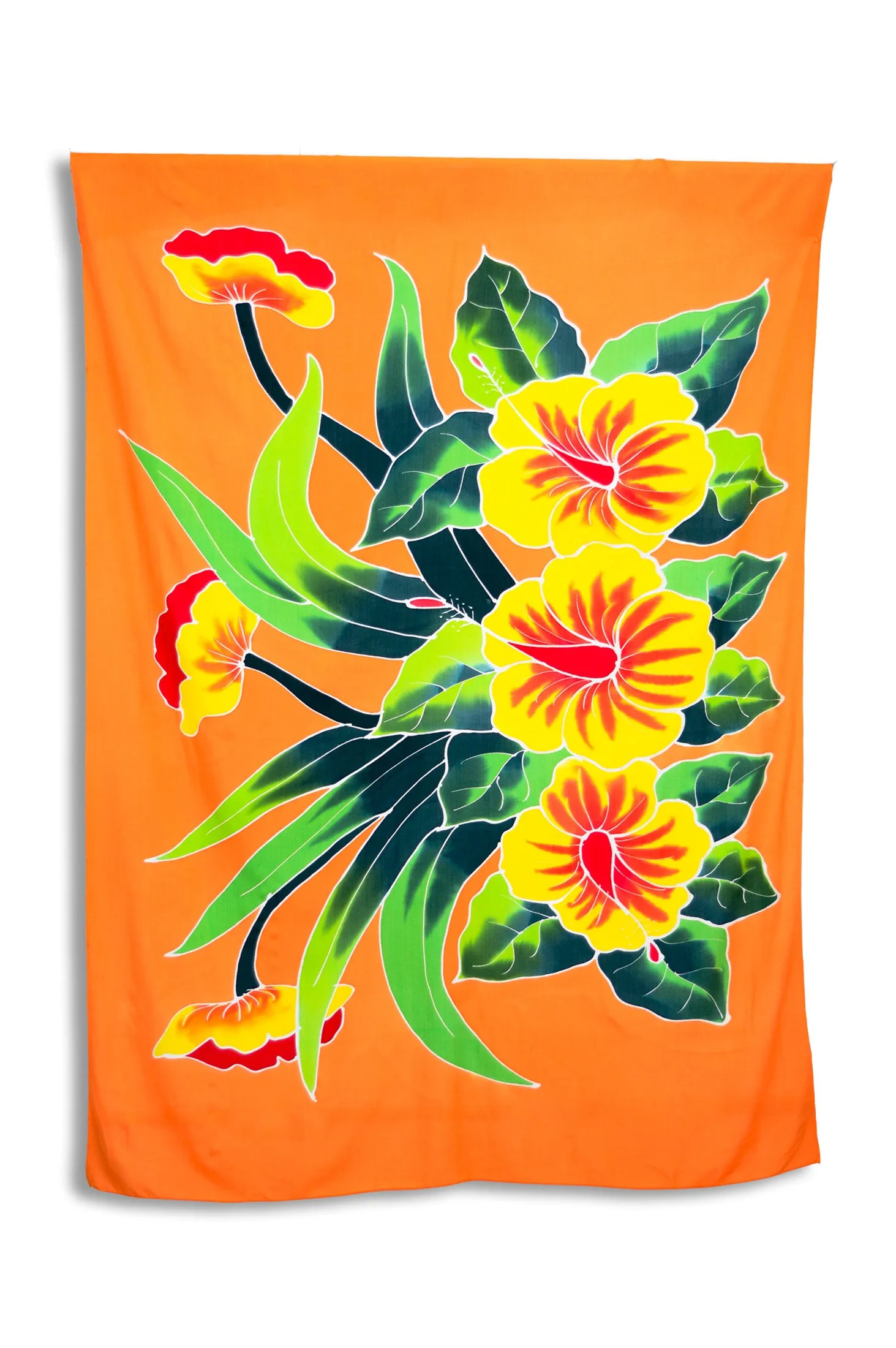 Hand Painted Sarong, Orange Hibiscus