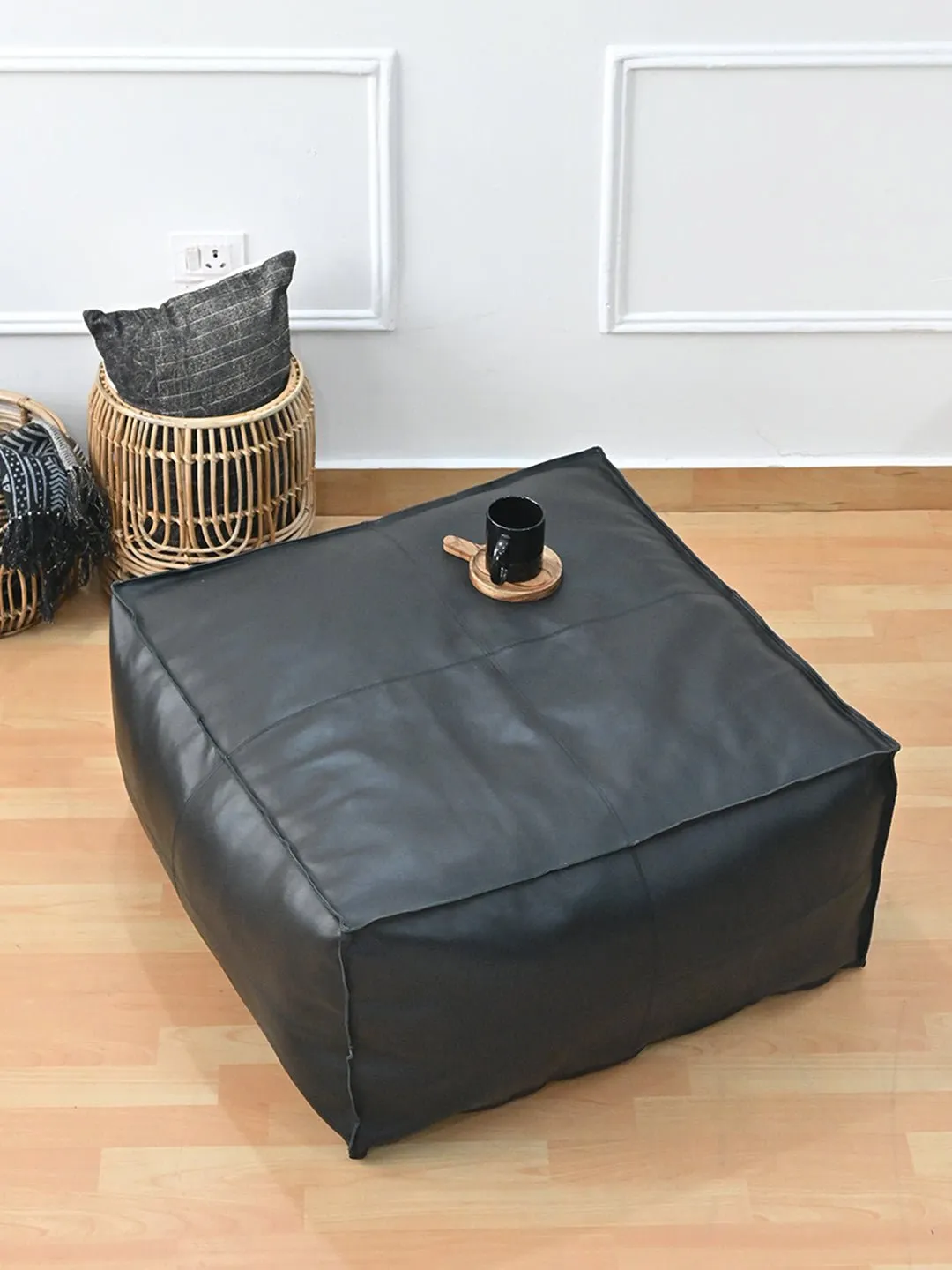 HARPER- CUBICAL  LEATHER POUF