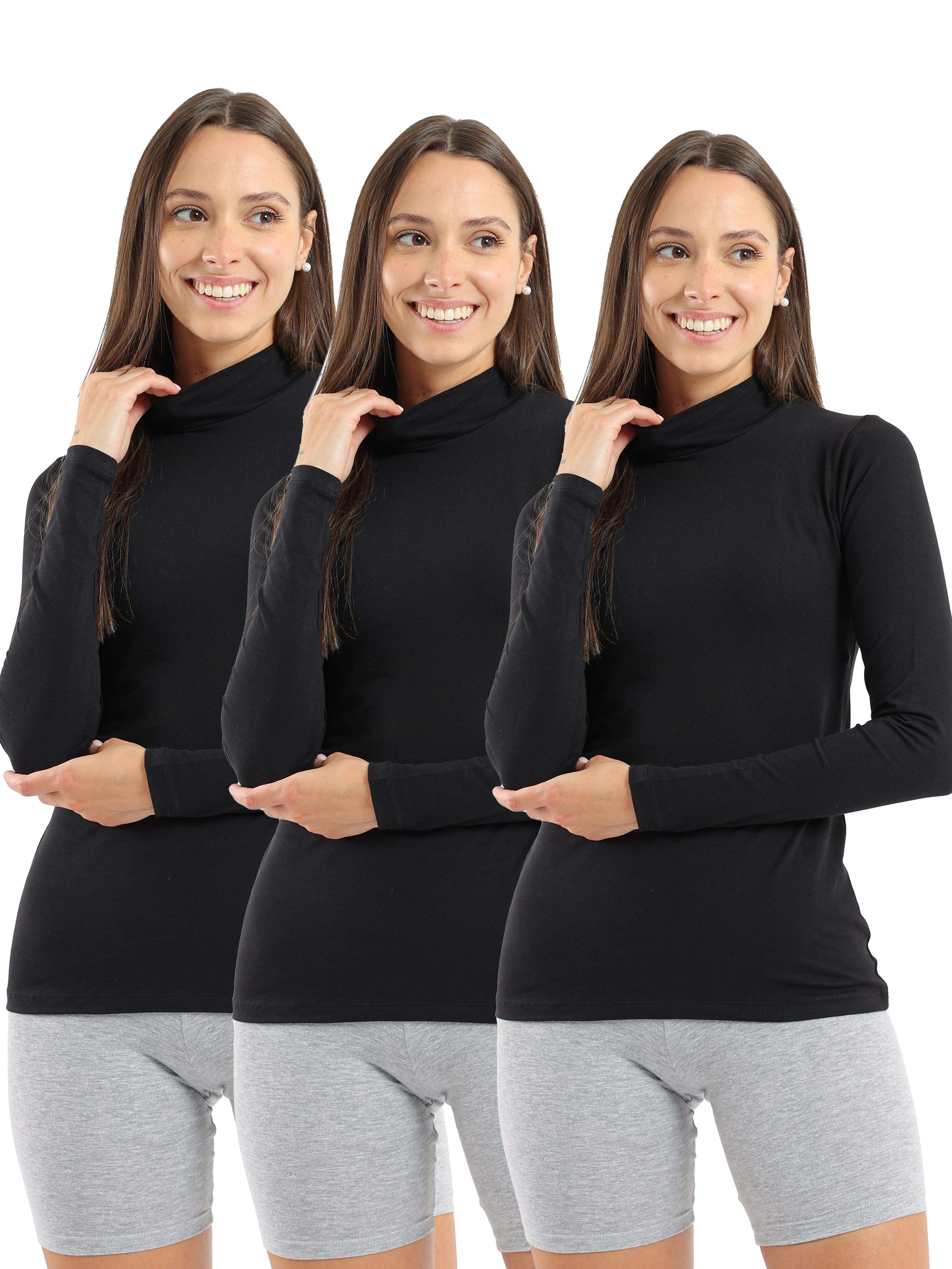 High Neck Long Sleeve Cotton Top - Pack of 3