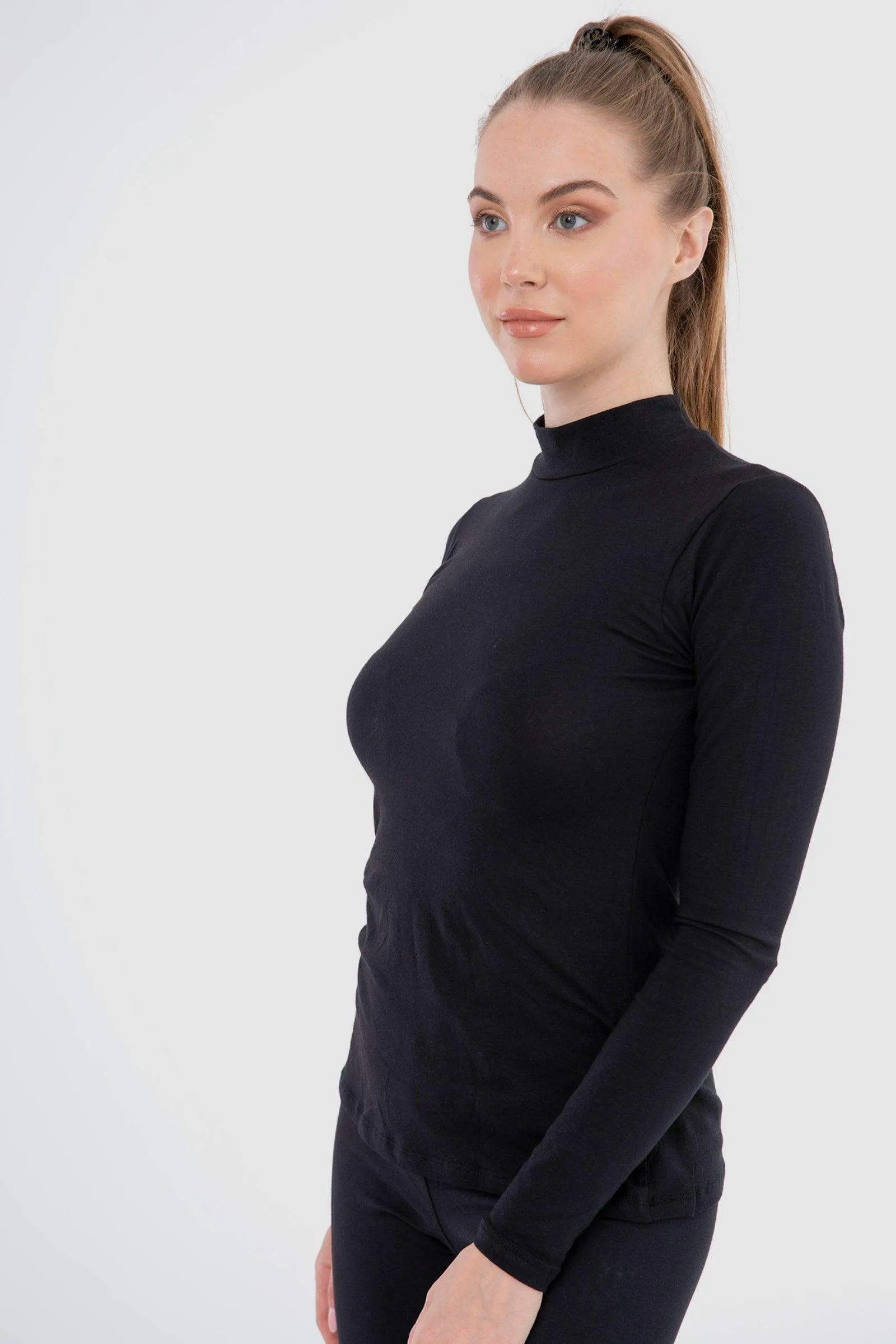 High Neck Long Sleeve Cotton Top - Pack of 3