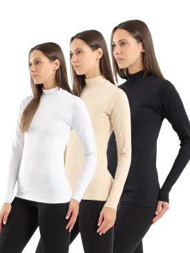 High Neck Long Sleeve Cotton Top - Pack of 3