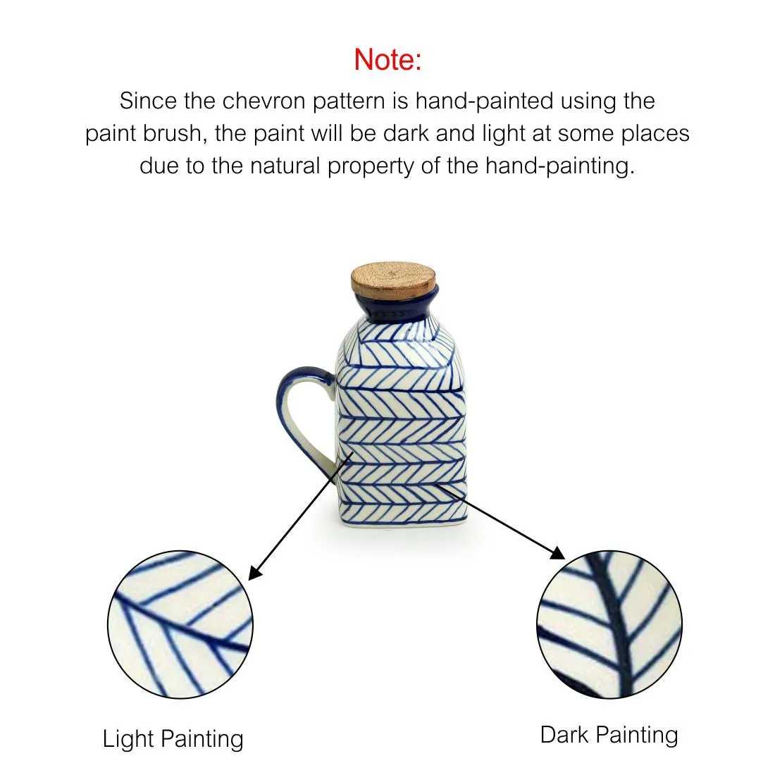 'Indigo Chevron' Handpainted Ceramic Milk & Water Jug (Non-airtight, 480 ML, Microwave Safe)