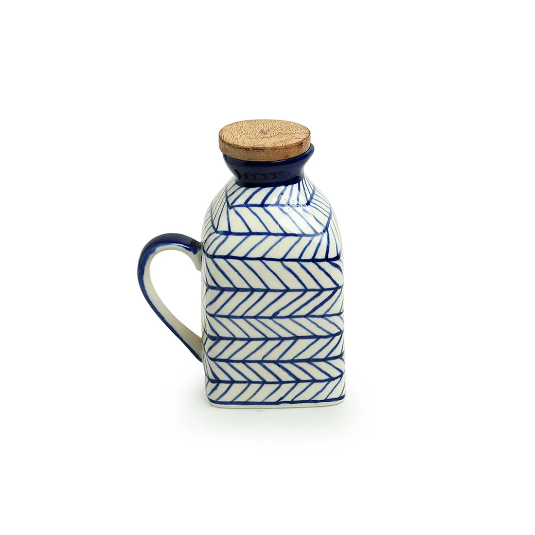 'Indigo Chevron' Handpainted Ceramic Milk & Water Jug (Non-airtight, 480 ML, Microwave Safe)