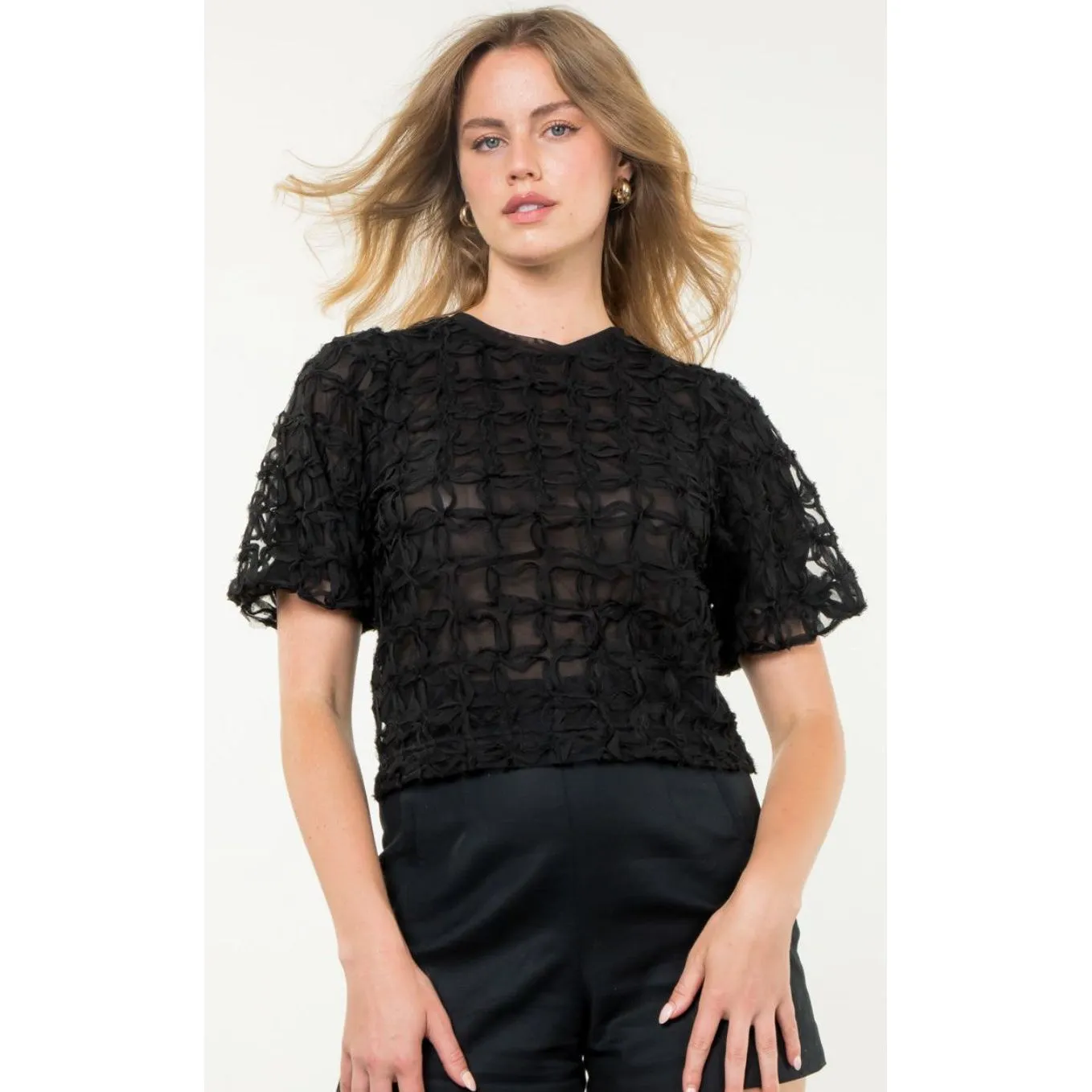 Kara Black Textured THML Top