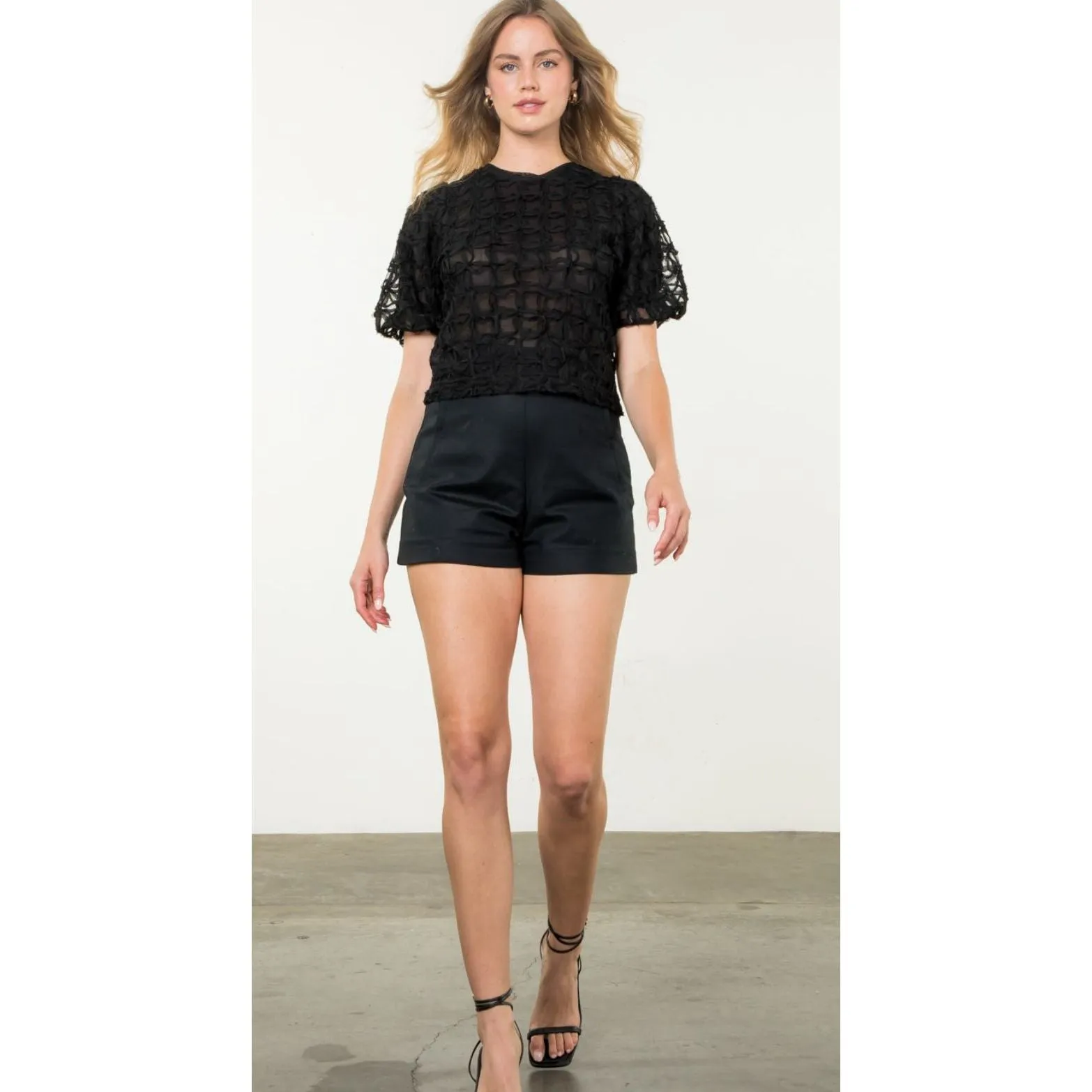 Kara Black Textured THML Top