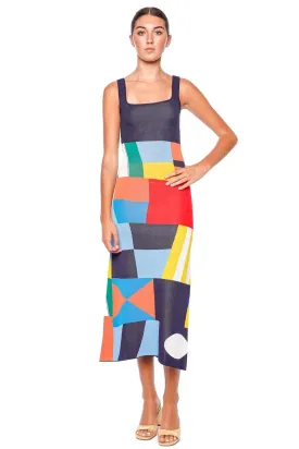 Chic Katie Patchwork Knit Midi Dress for Effortless Style