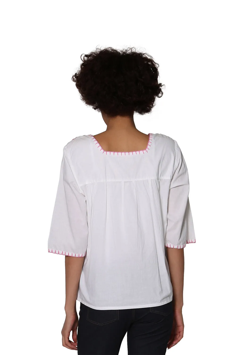 La Cera Square Neck Embroidered Top