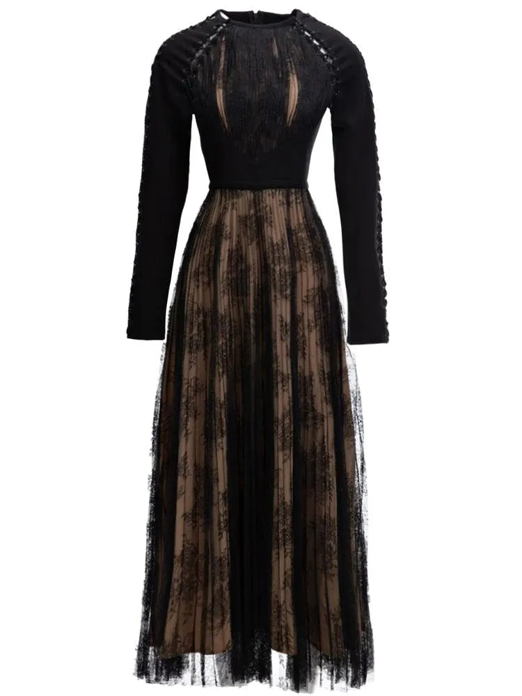 Lace Patchwork Slim Maxi Dress