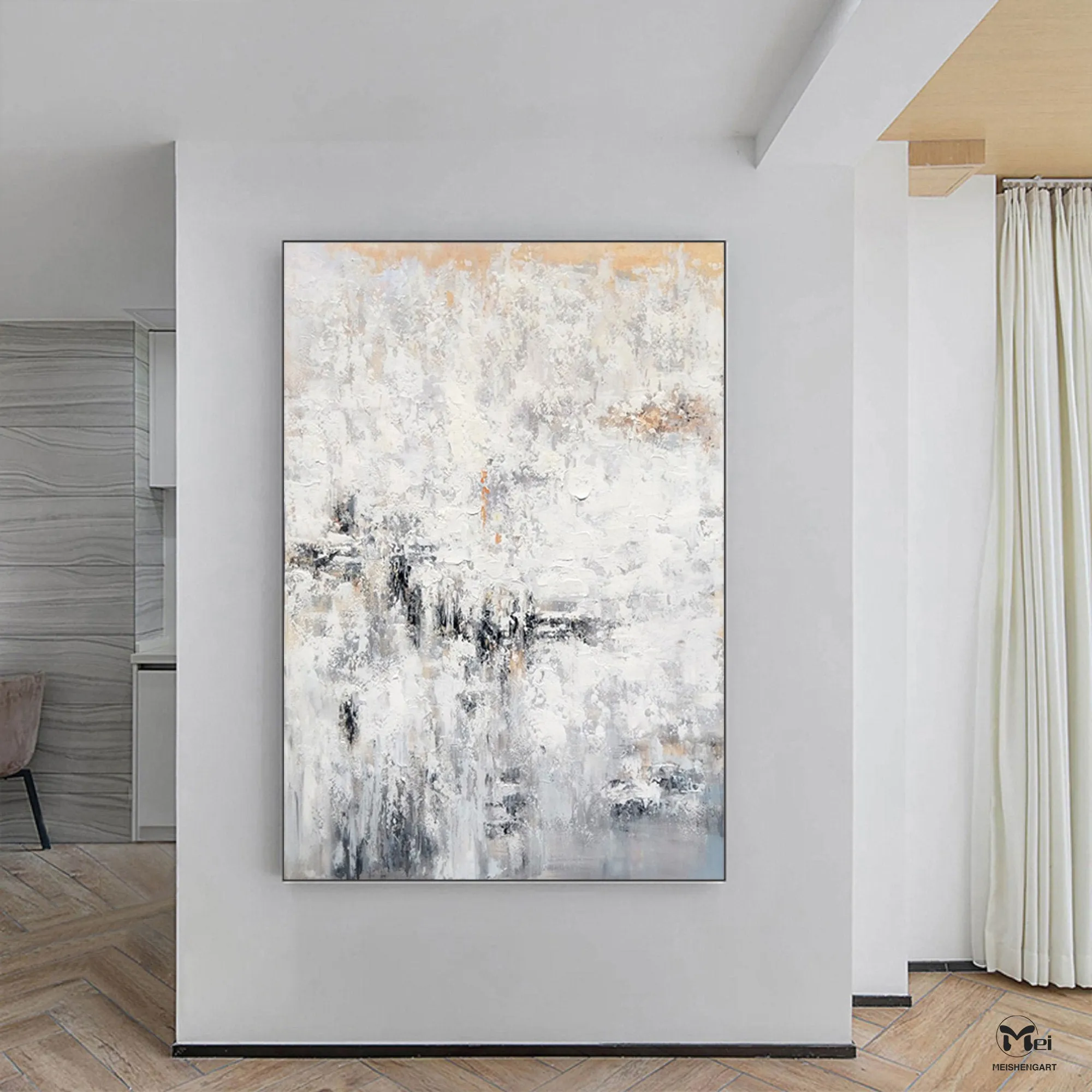 Large Abstract White Painting Heavy Textured Painting For Living Room Kp008