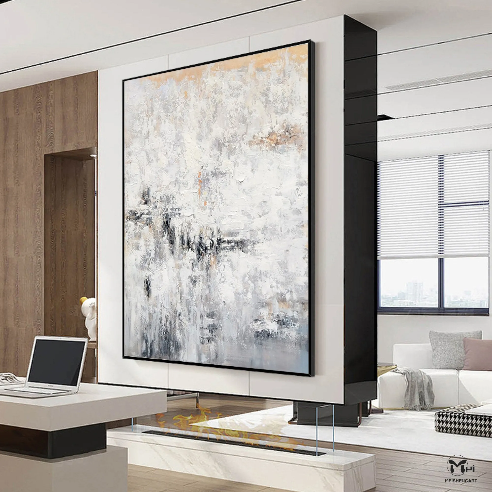 Large Abstract White Painting Heavy Textured Painting For Living Room Kp008