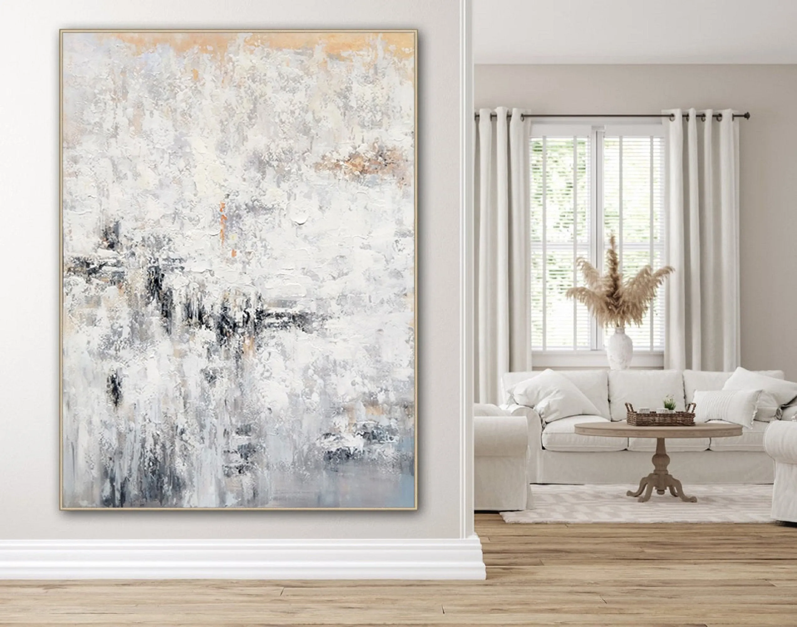 Large Abstract White Painting Heavy Textured Painting For Living Room Kp008