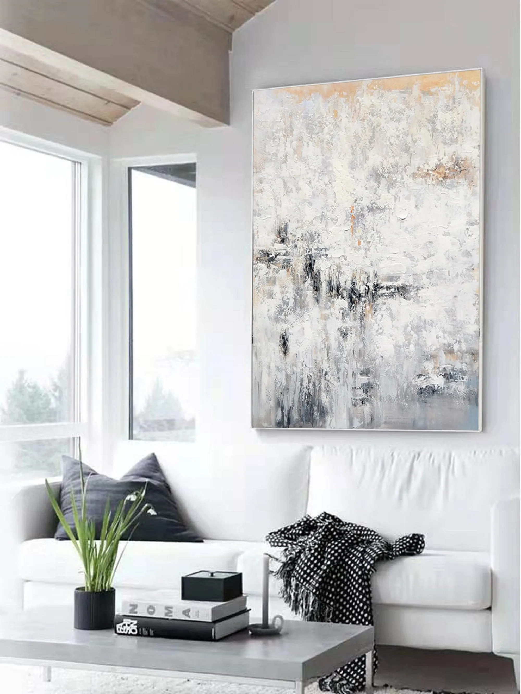 Large Abstract White Painting Heavy Textured Painting For Living Room Kp008