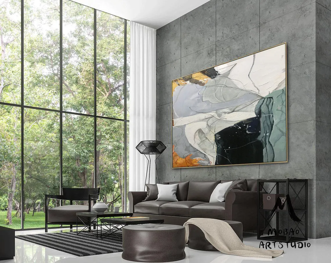 Large Art Paintings Original Green Painting Gray Painting Gp028