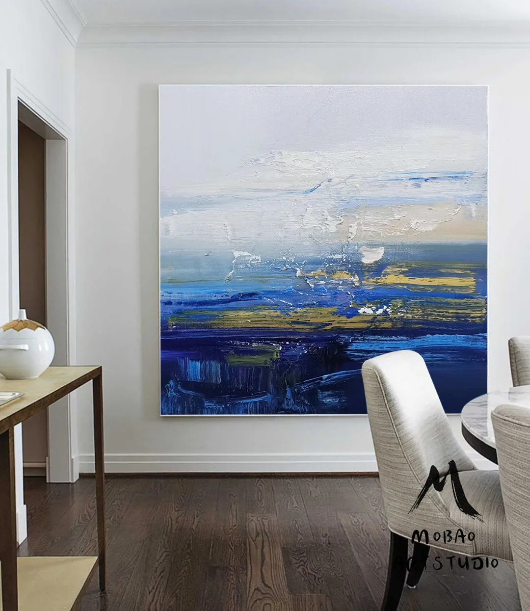 Large Blue Sea Landscape Painting Texture Blue Abstract Painting Dp082