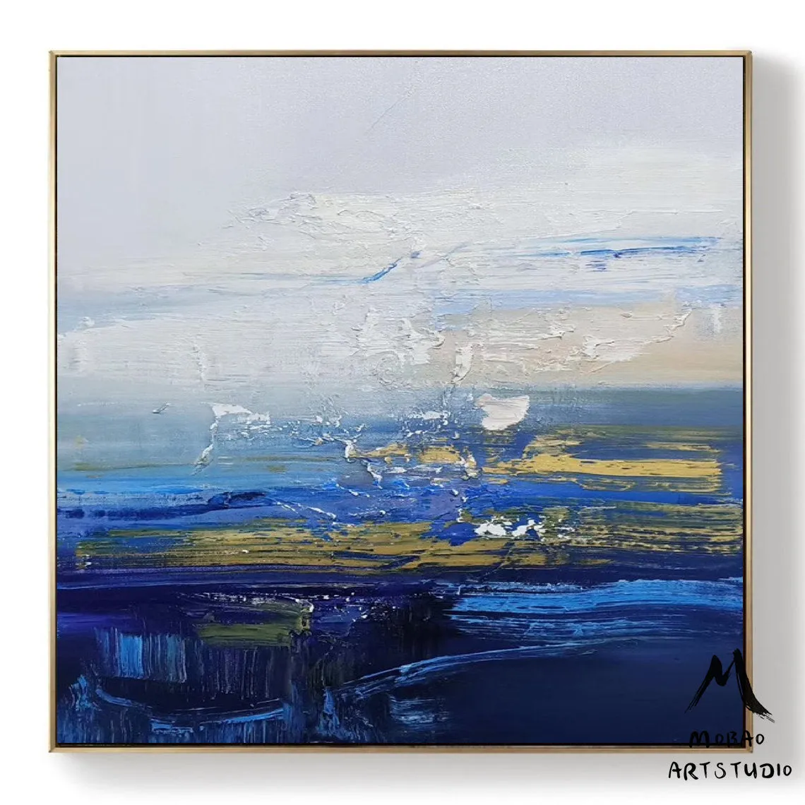 Large Blue Sea Landscape Painting Texture Blue Abstract Painting Dp082