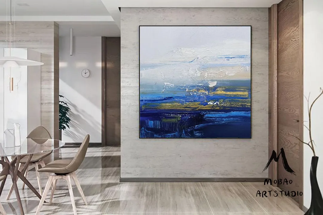 Large Blue Sea Landscape Painting Texture Blue Abstract Painting Dp082