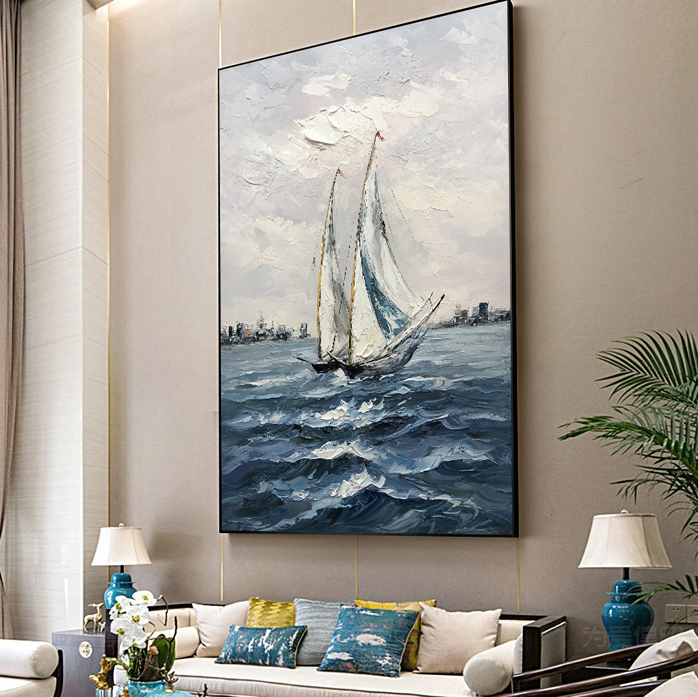 Large Contemporary Paintings Sailboat Oil Painting Gp092