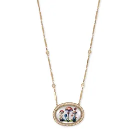 LARGE HAND PAINTED MUSHROOM GARDEN ON MOTHER OF PEARL SMOOTH BAR NECKLACE