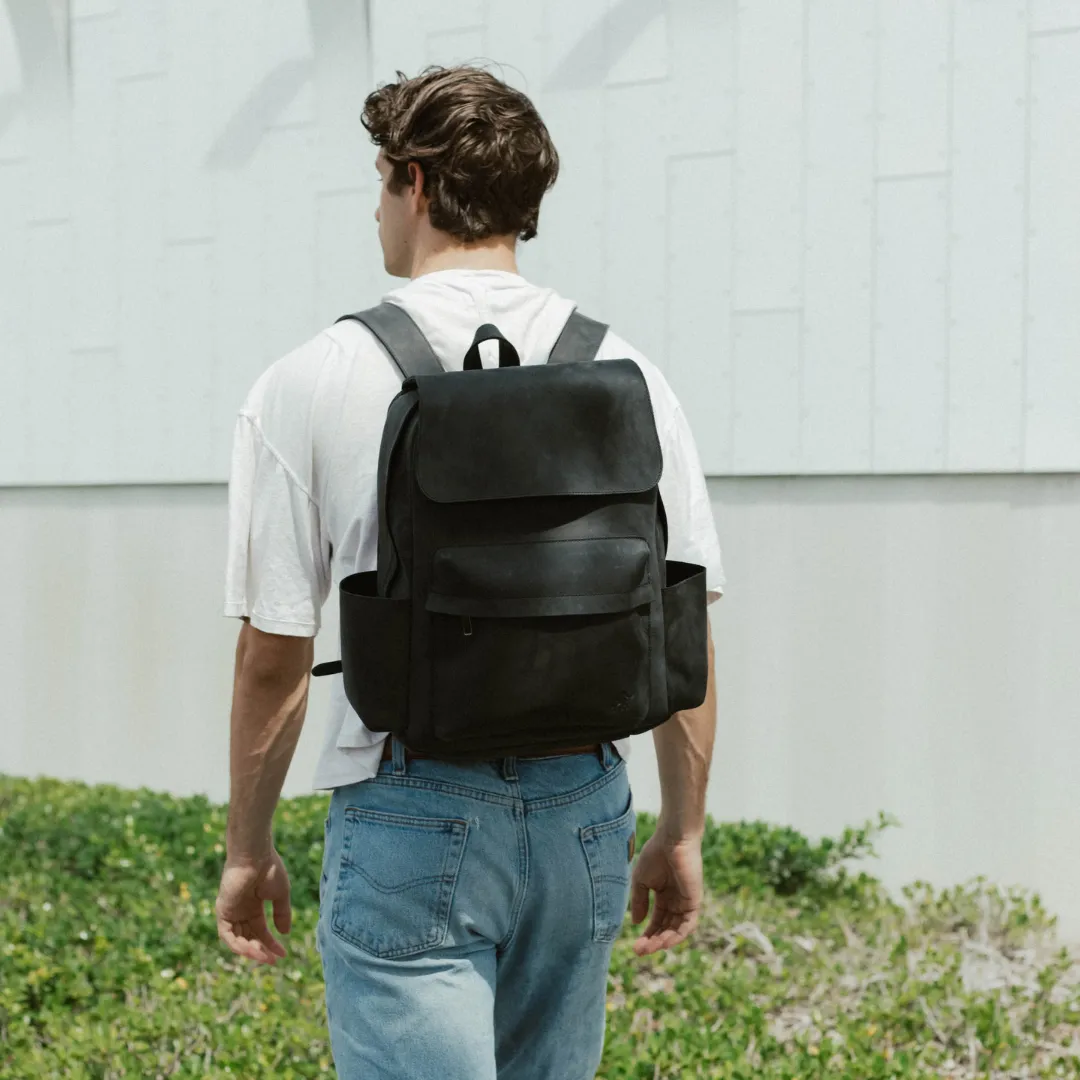 Leather Rugged Backpack - Black Edition