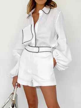 Lined Long Sleeve Shirt Shorts Set