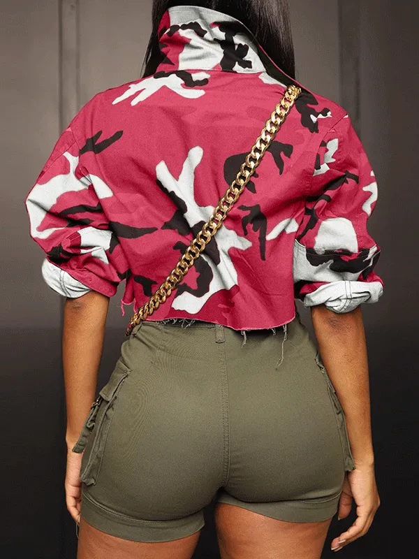 Long Sleeve Camo Print Cropped Jacket