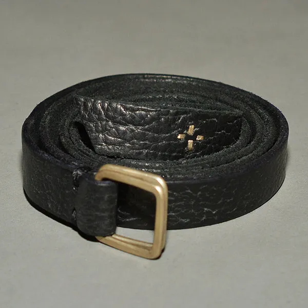 m.a  by Maurizio Amadei DOUBLE SQUARE BUCKLE SLIM LEATHER BELT BLACK